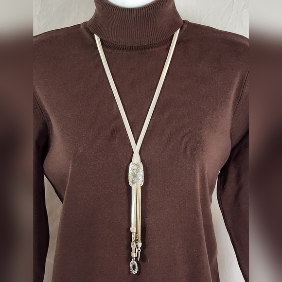 CHICO'S Brass and Silver Metallic Drop Charm Necklace - Picture 2 of 6